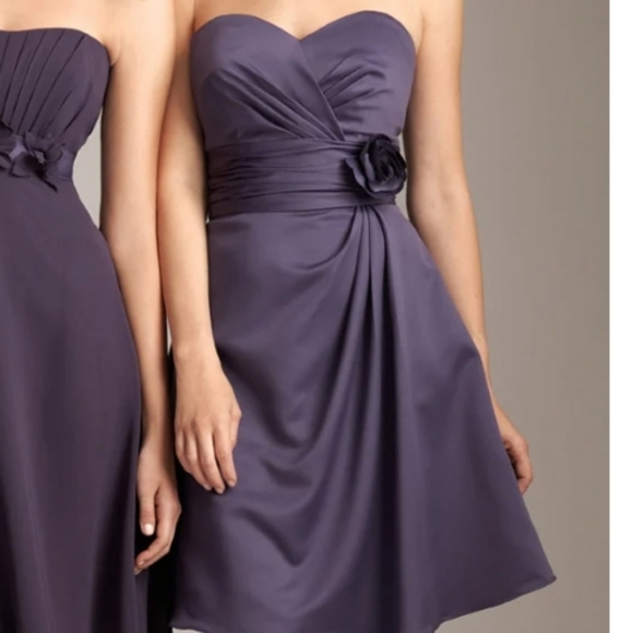 Bill Levkoff Satin Gray/silver Strapless Dress, sz 10 - Picture 1 of 6